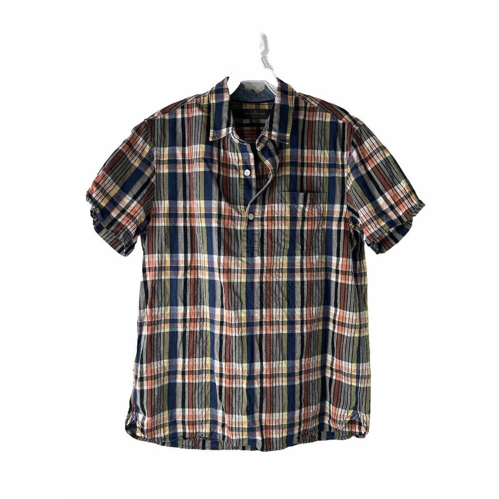 L.L. Bean Signature Rainbow Madras Plaid Button Popover Shirt Preppy - Picture 1 of 6